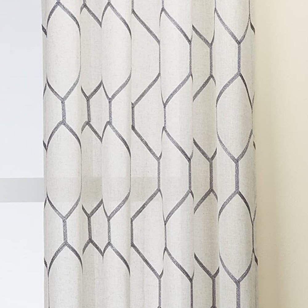 Madison Park Brooklyn Embroidered Modern Grommet Window Curtain 50 in x 84 NEW